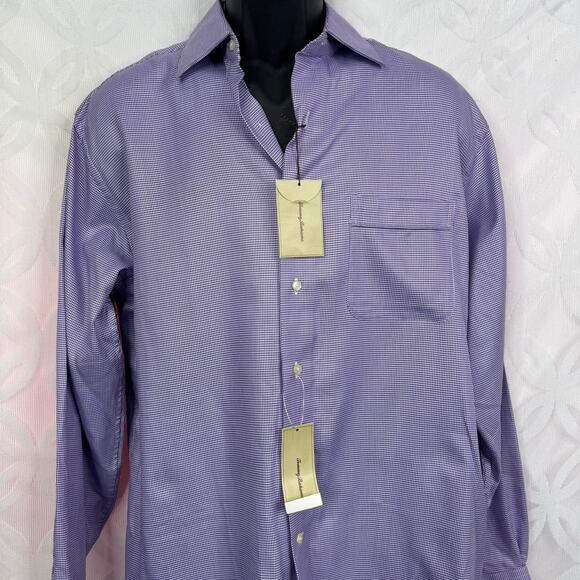 Tommy Bahama Dress Shirt Mens 16.5 34-35 Purple Houndstooth Long Sleeve NWT - Picture 3 of 12